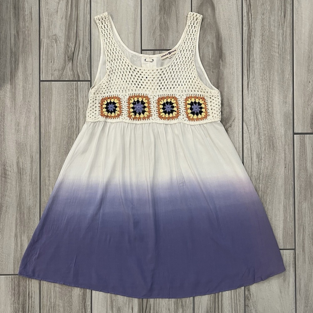 Altar'd State Crochet Ombre Dress Women Med Purple White Boho Granny Square Exc